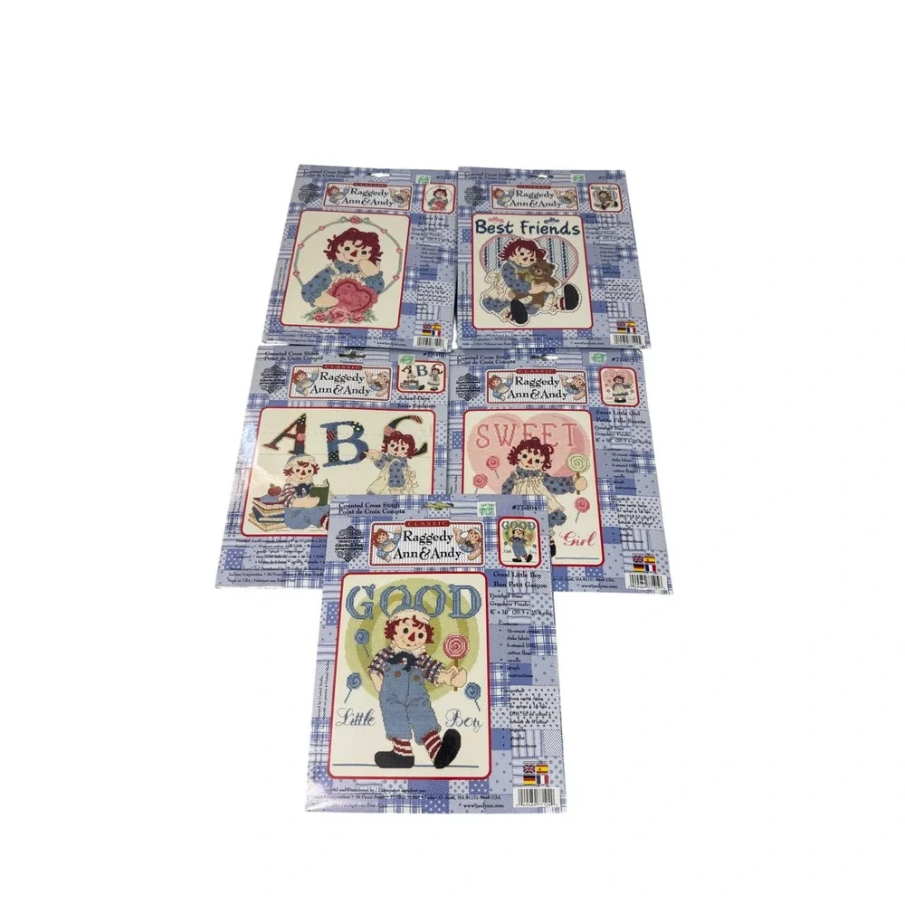 Janlynn Raggedy Ann & Andy Counted Cross Stitch Kit Lot of 5 Vintage Nursery Art